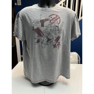 Star Wars Boba Fett Illustrated Gray Shirt XL Action Pose Red and Black accents
